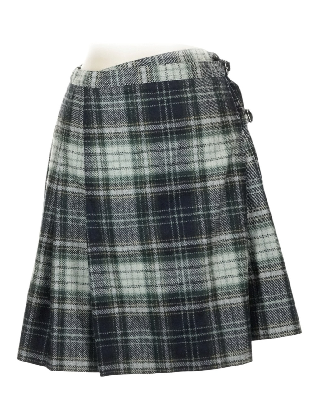 Vintage 90s J. Crew Pleated Plaid Wool Skirt 4 Green Blue Tartan Preppy Academia